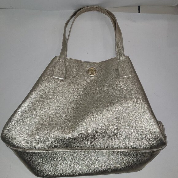 Tory Burch Michelle buckle tote bag mettallic leather medium large tote - Picture 1 of 13